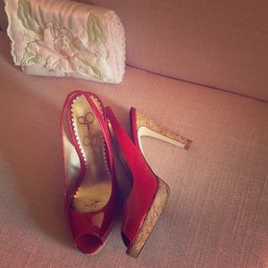 JESSICA SIMPSON RED CORK HEELS SIZE 6